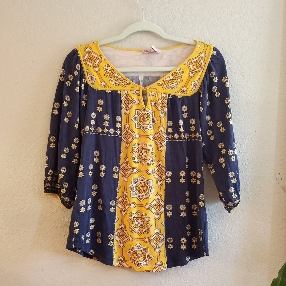 Juicy Couture Vintage Silk Viscose Bohemian Retro Old Money Print Flowy Top